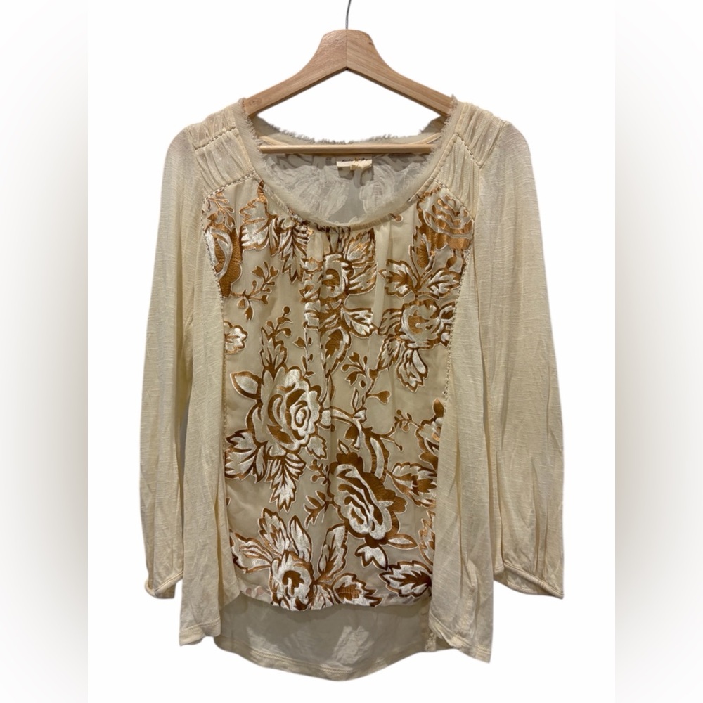 Meadow Rue Boho Revival Y2K Velvet Burnout Mesh Sheer Blouse Size Small